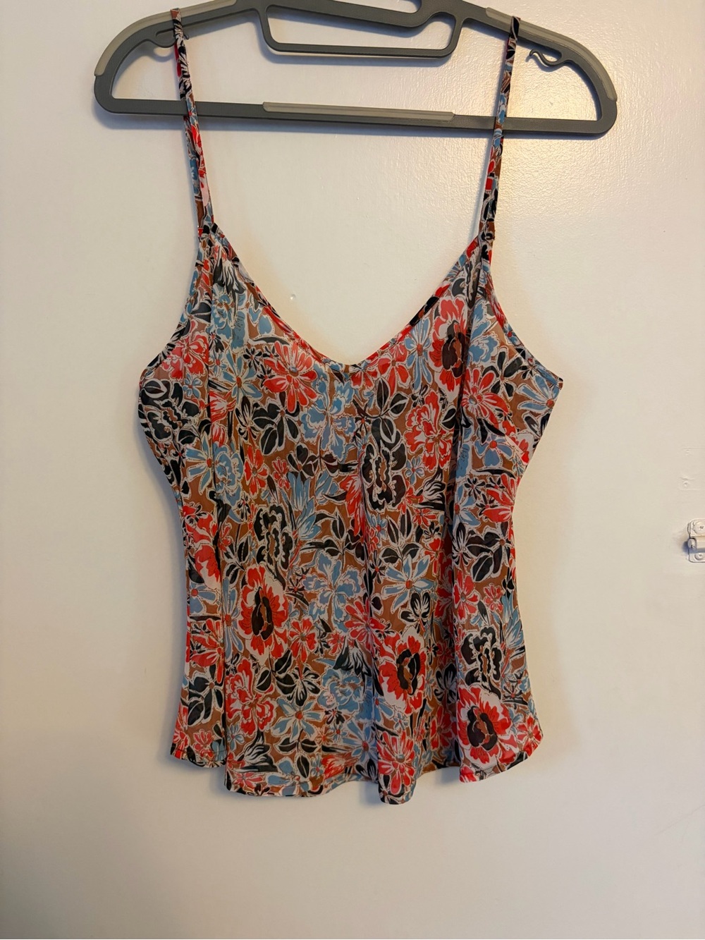 Veronica Beard Floral V-Neck Spaghetti Strap Tank Top